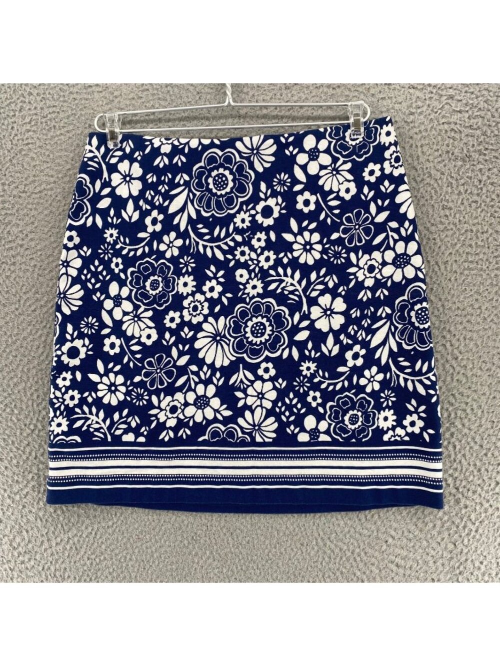 Talbots Skirt Womens 10 Petite Navy White Floral Cotton Stretch Mini A Line Work